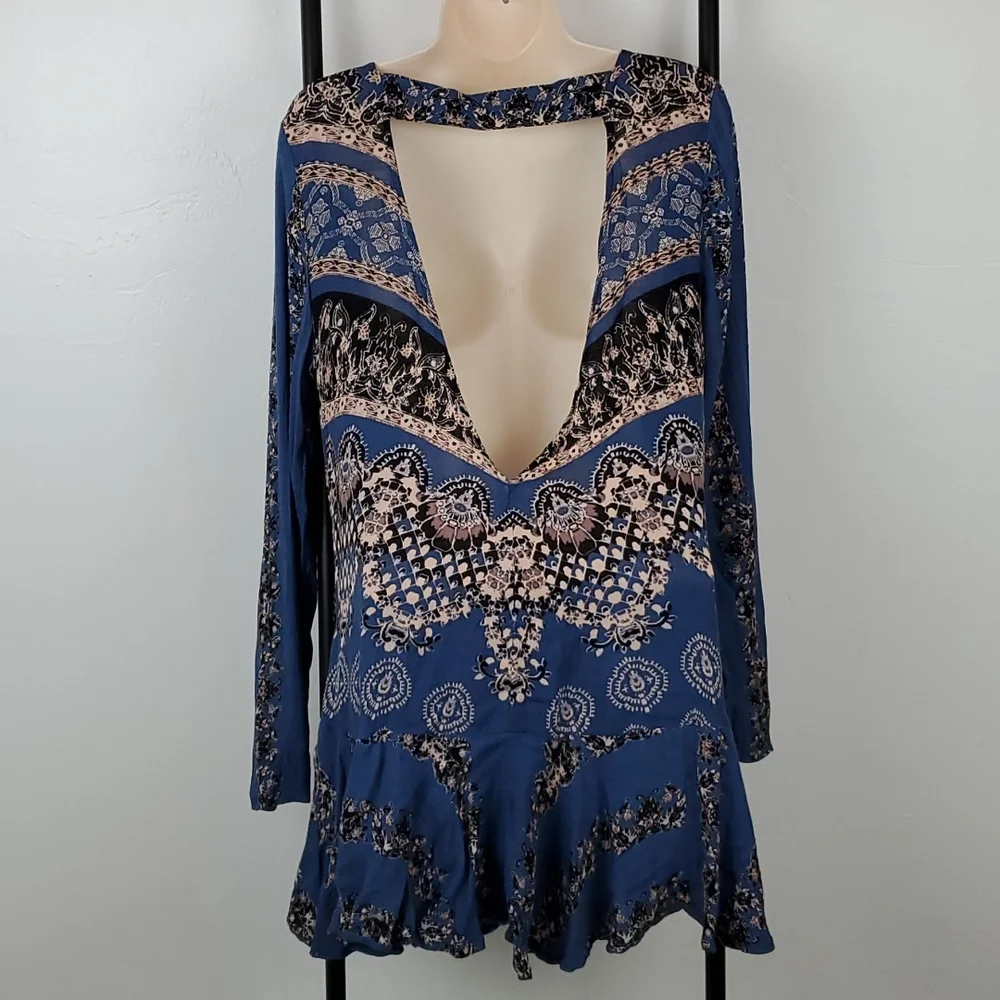 Free People Smooth Talker Tunic Dress S Blue Boho Chic
